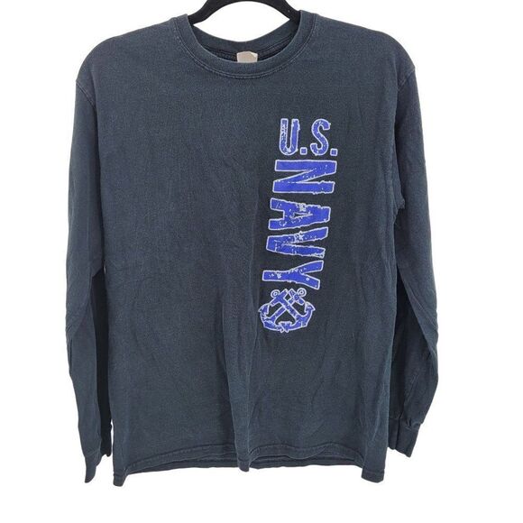 Y2K Long Sleeve Graphic T-shirt M Black Navy 246 Birthday Pirate Skull Faded - Picture 2 of 10